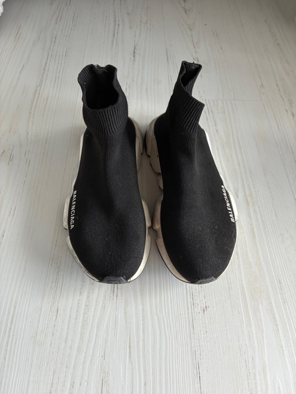 Balenciaga Black Knit Sock Sneakers with White Logo